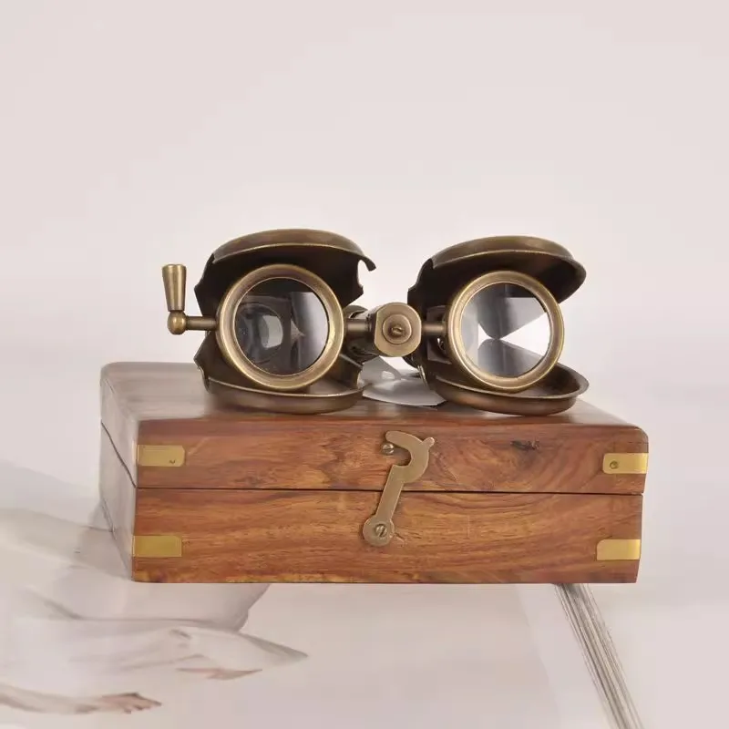 Vintage Brass Binoculars Ornament Desktop Mini Telescope Brass Crafts Home Decoration