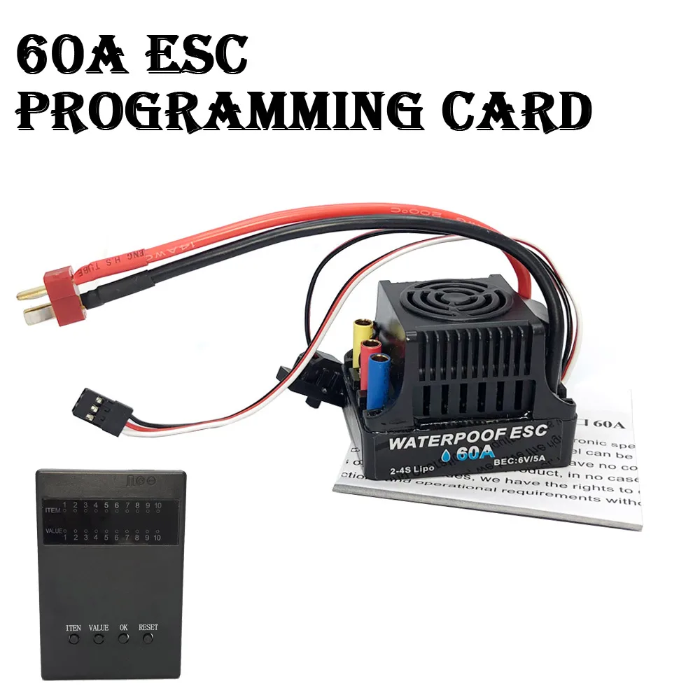 Waterproof 2-4S 60A 80A Brushless ESC Program Card for 1/10 1/12 RC Car 3650 3660 3670 Brushless Motor