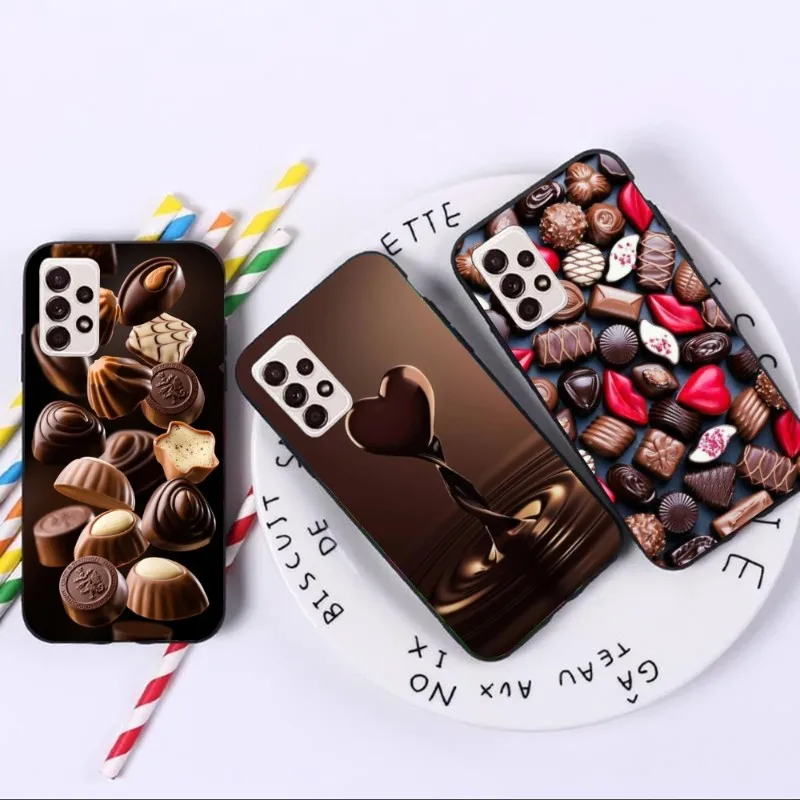 Casing ponsel pintar cokelat manis, penutup telepon genggam lembut hitam untuk Samsung A91 A81 A73 A72 A71 A30S A20 A12 A13 A52 A53 4G 5G