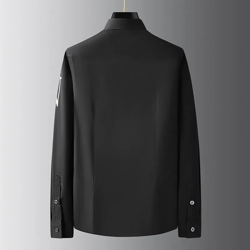 Brand Letter Flocking Long Sleeved Shirts Men Slim Fit Casual Business Dress Shirts High Quality Social Party Banquet Tops 2024