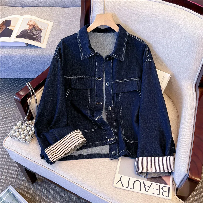 

Spring Autumn Vintage Stand Collar Blue Denim Jacket Women Casual Short Coat Zipper Long Sleeve Jeans Jacket Female Basic Coat