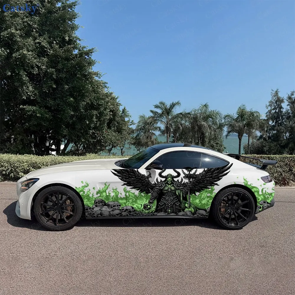 2pcs Gothic Undead Demon Black Wing Car Side Wraps, Self-Adhesive PVC Waterproof & Scratch-Resistant Sticker, Car Accessory Gift