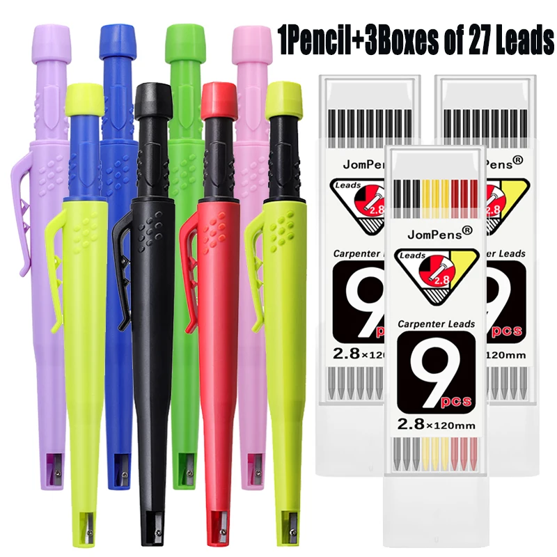 【セール中】4本セット 2.8mm 大工用シャープペンシルセット、27本の芯リフィル付き、しっかりとした深穴用木工鉛筆、マーキング用建築ツール
