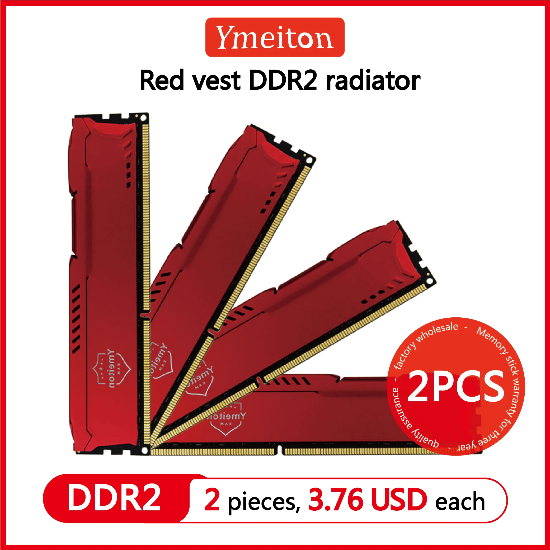 2PCS Ymeiton Desktop Memory memoriam ddr2 DDR2 800MHz  2GB  U-DIMM RAM 240Pin 1.8v PC Wholesales