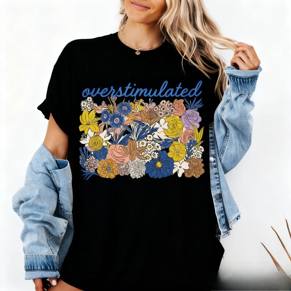 Surdimensionné maman t-shirt drôle sarcastique fleur sauvage chemise tdah femmes mode décontracté Streetwear motif créatif imprimé couverture en coton