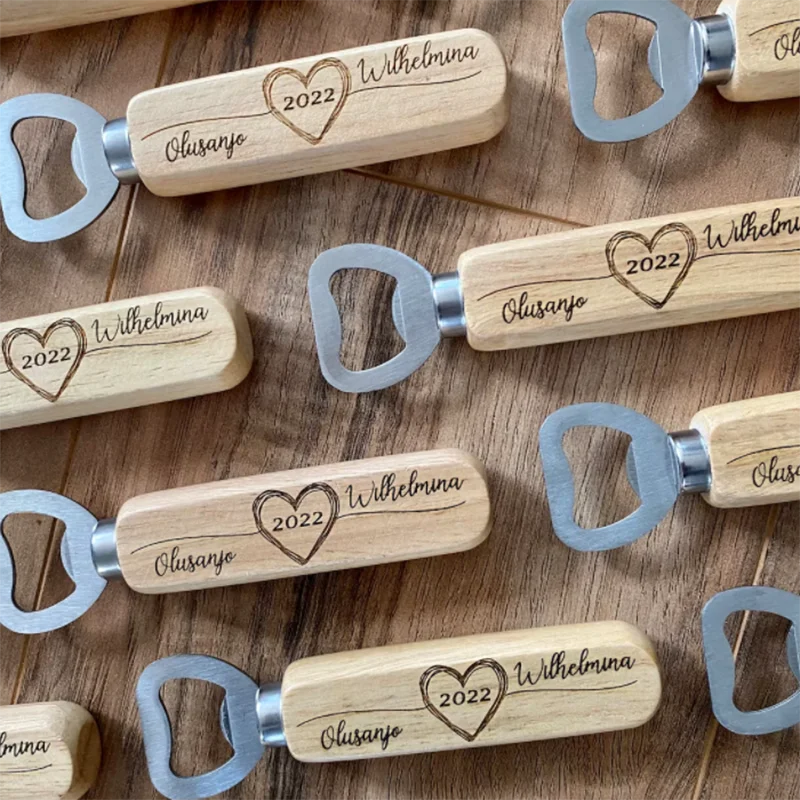 

Custom Wood Bottle Opener, Beer Bottle Opener, Wine opener, Laser Engraved with Names and Date, Wedding Souvenirs For Guests