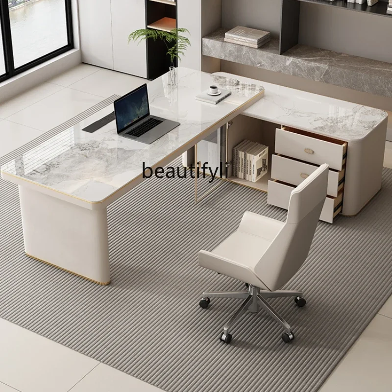 

Light Luxury Stone Plate Corner Desk Home Study Modern Simple and Light Luxury Computer Desk