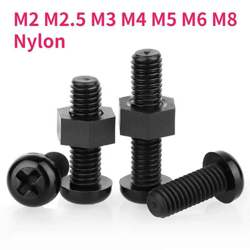 M2 M2.5 M3 M4 M5 M6 M8 Black Nylon Screw Nut Combination Round Head Cross Bolt Plastic Insulation Screw