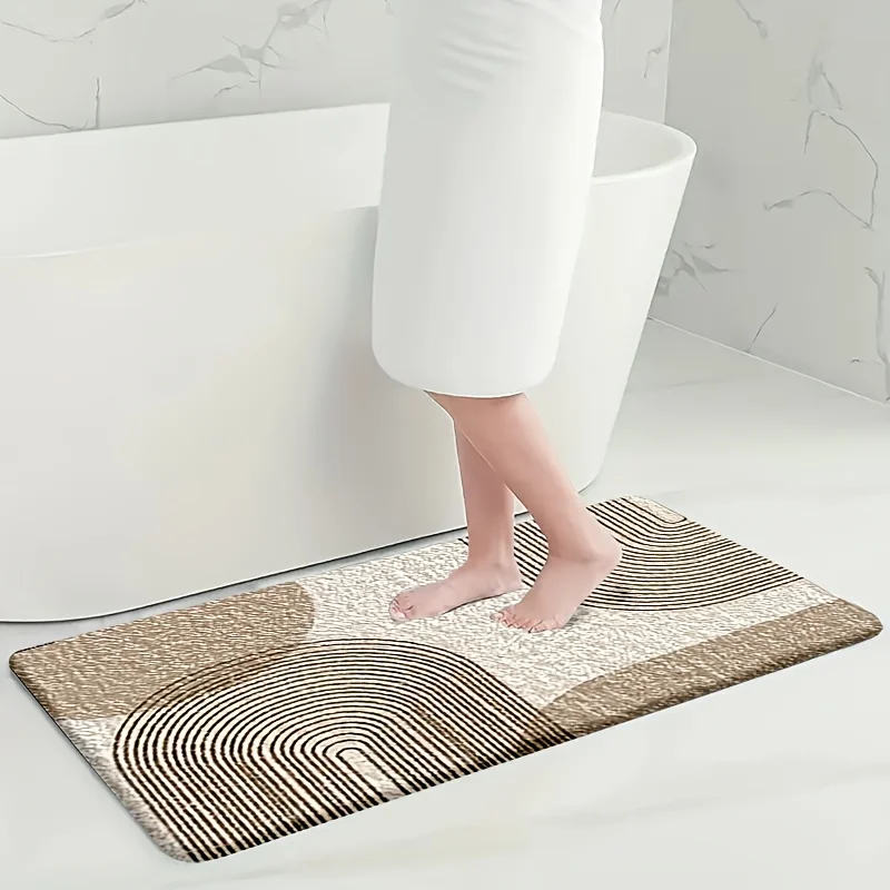 VIKAMA Modern Minimalist Bathroom Mat, Soft Absorbent Non-Slip Flannel Living Room Bedroom Doorway Floor Rug  Carpet Home Decor