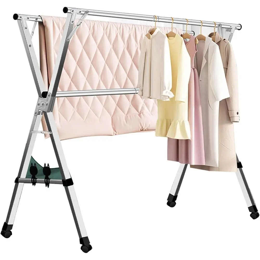 

Портативная 2-уровневая сушилка из нержавеющей стали, сверхмощная вешалка для одежды для дома и улицы, 200 см