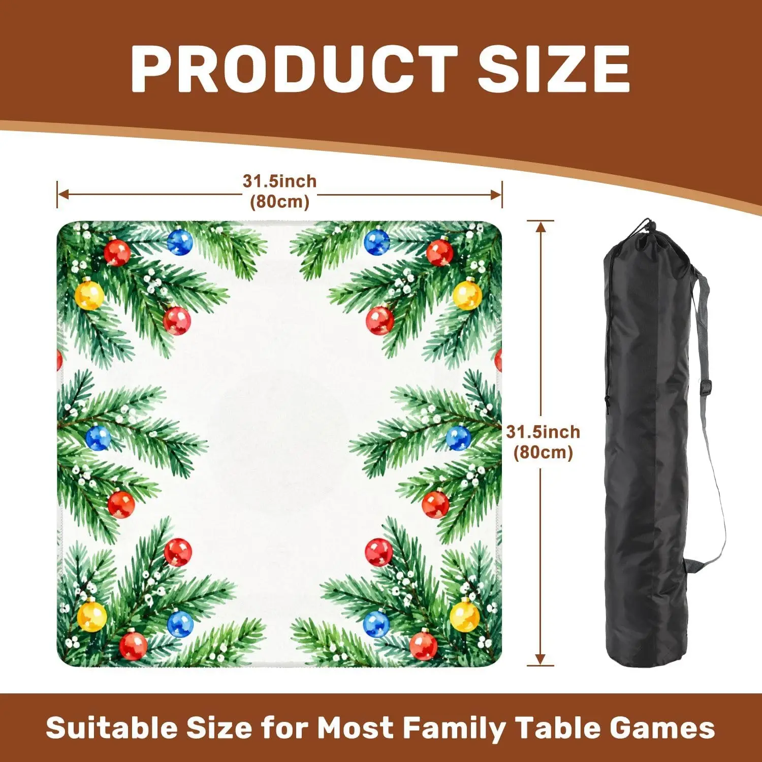 3mm Luxury Neoprene Mahjong Mat 31.5 Inch Christmas Pine Berry Garland Non Slip Noise Reduction for Card Games