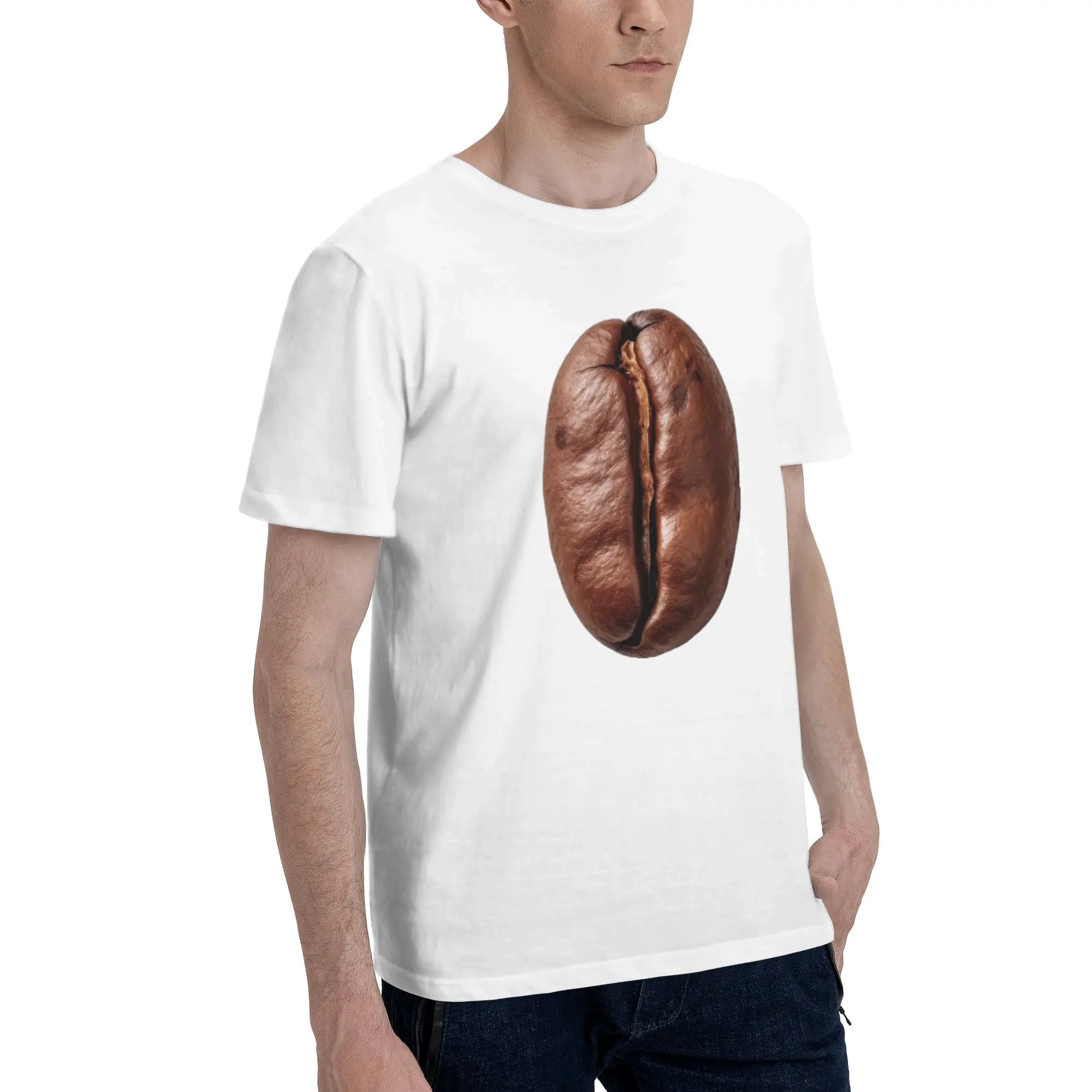 Roasted Coffee Bean Macro Photo Men's T Shirts  Cool Tees Short Sleeve O Neck Pure Cotton New Arrival Clothes T-Shirt