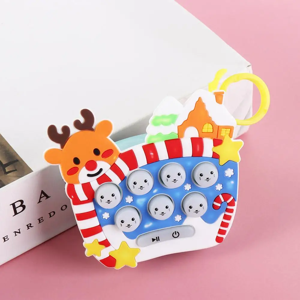 Game Keyring Mini Whack-a-Mole Machine Christmas Quick Press Handheld Game Machine Keychain Cartoon Music Quick Push Bubble Game