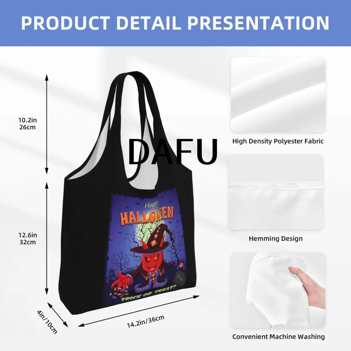 Happy Halloween Funny Halloween Print Cotton Tote Bag - Casual Commuter Shoulder Bag for Work Grocery Shopping Trick or Treat