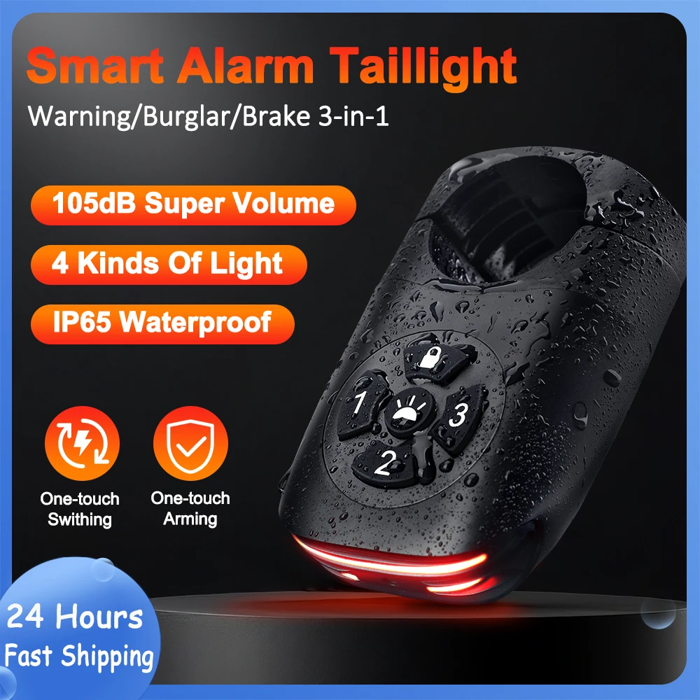 Bicycle Password Anti-theft Alarm Taillight 105dB Loud  Burglar Alarm IPX6 Waterproof 4 Lighting Mode Bike Brake Warning Light