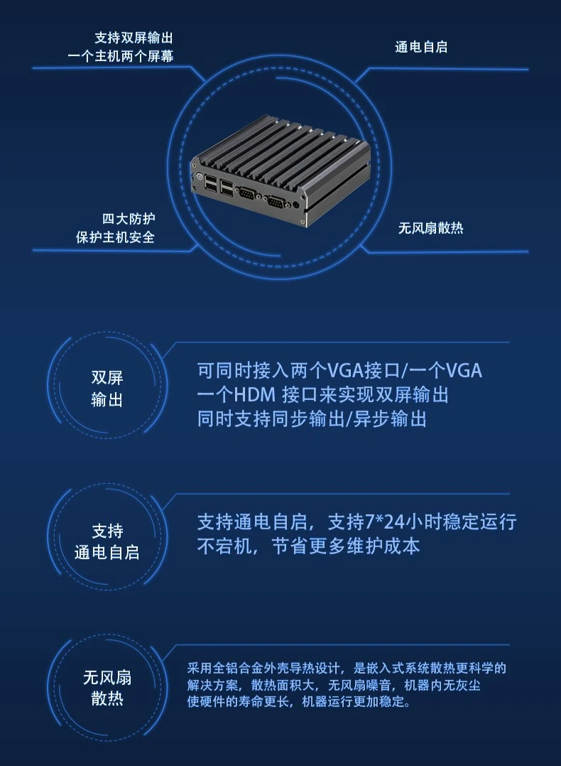 Computerhost, computer met dubbele netwerkpoort, ingebouwde industriële mini-host