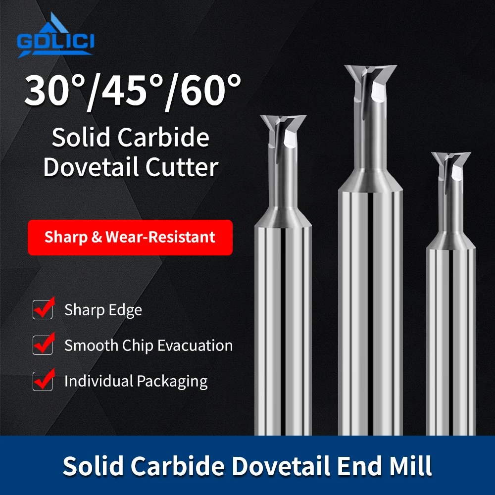 Superhard Coated Solid Carbide Dovetail End Mill 55HRC, 30°/45°/60° CNC Reverse Angle Milling Cutter for Aluminum
