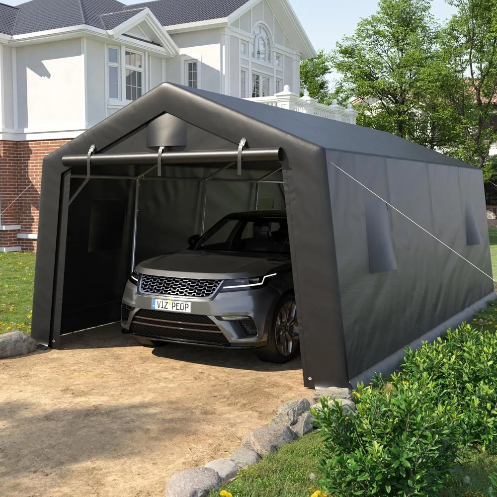 Garages, Canopies & Carports Thick Shelter Storage Tent with Steel Metal Frame, Tent with Rolling Shutter and Zipper Door