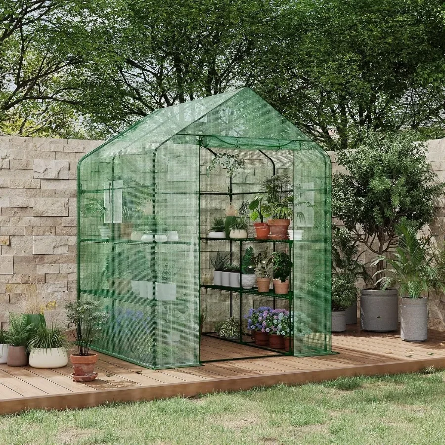 

57x57x77 Inch Greenhouse for OutdoorPortable Walk in Greenhouses with Thicken PE Cover Durable Green House Kit with Window Vent