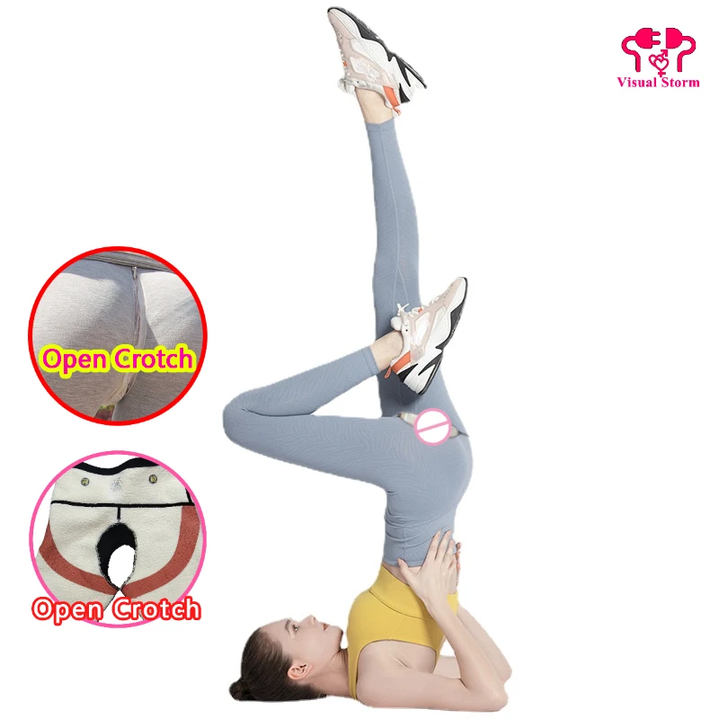 

Women Sexy Open Crotch Leggings Gym Fitting Outdoor Exercise Hidden Zippers Sporty Hot Pants Erotic Hole Crotchless Clubwear