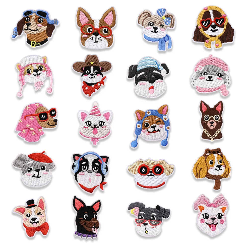 Popular Cute Puppy Animal Embroidered Iron On Patches Hot Glue Patch For Garment Bag Hat Decoration Mending