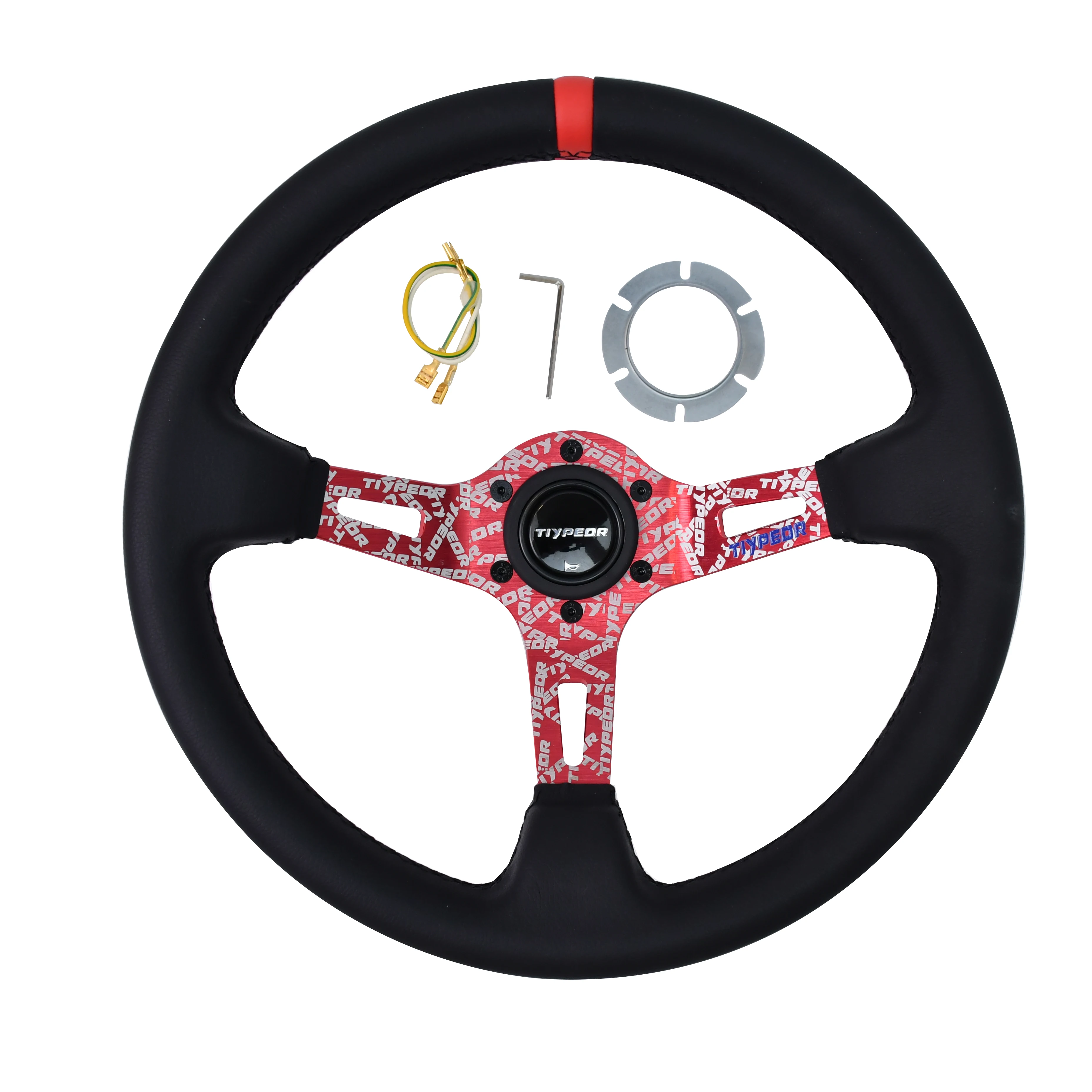 

14inch Genuine Leather Racing Modified Drifting Steering Wheel Deep Dish Three-Spoke Bracket Graffiti TIYPEOR Steering Wheel