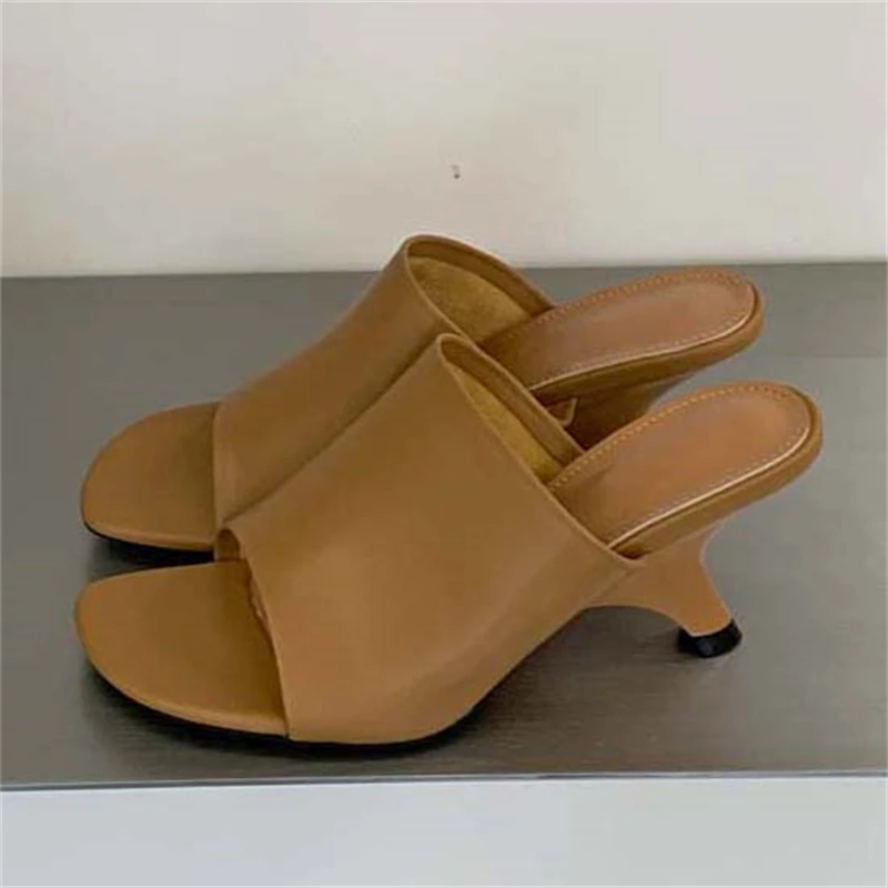 

Eilyken Vintage Square Toe Woman Slippers Fashion Summer High HeelsBanquet Shoes Concise Slide Zapatos De Mujer