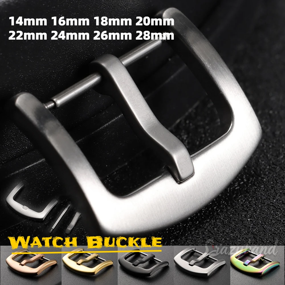 Metal Watch Buckle 14mm 16mm 18mm 20mm 22mm 24mm 26mm 28mm Universal Solid Stainless Steel Clasp Silver Black Brushed Pin Button