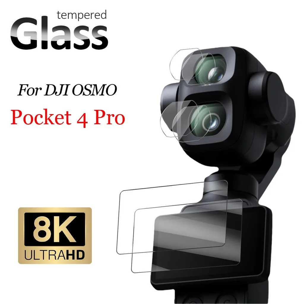 For DJI OSMO Pocket 4 Pro 9H Full Coverage 2in1 Tempered Glass Screen Dual Lens Protector Anti-scratch HD Camera Protective Film