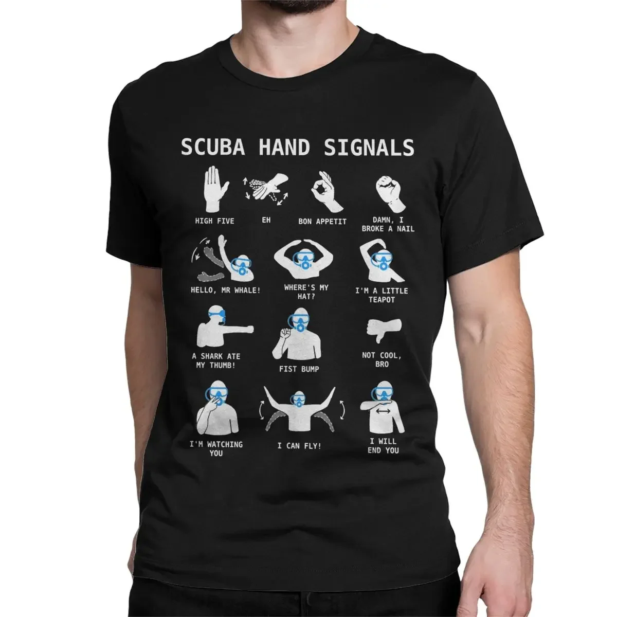 Men\'s T-Shirts Scuba Hand Signals Diver Dive Vintage 100% Cotton Tee Shirt Short Sleeve T Shirts Crewneck Clothing Printing