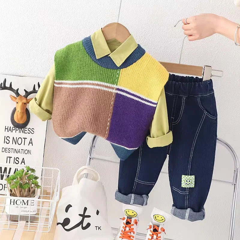 

Autumn Baby Girl Boy Clothes Set Children Sports Fashion Sweatshirt Vest Top and Pants Buttom 3pcs Suit Kid Tracksuit