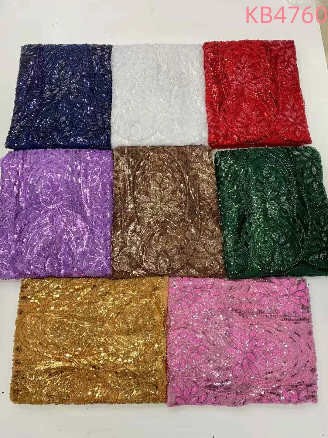 5 jardów czerwonej koronki z koralikami Nigeria Tkanina Wysokiej jakości afrykański ślub 2025 Fioletowe liliowe cekiny Tiulowa koronka do szycia KB4760