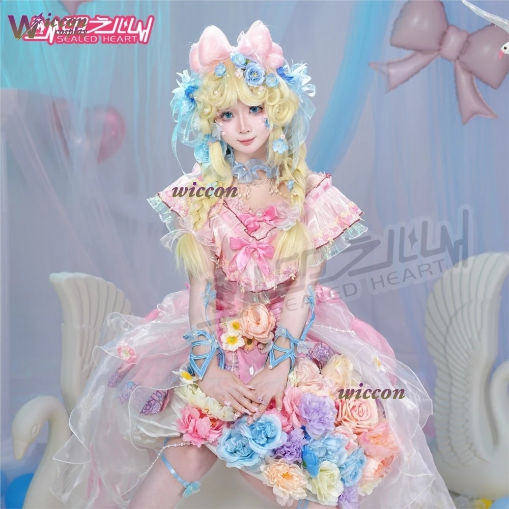 Identity V Little Girl Moonlit Mirage Cosplay Costume Memory Alice DeRoss Full Set Wig Dress Headwear Bow Tie Flower Accessories