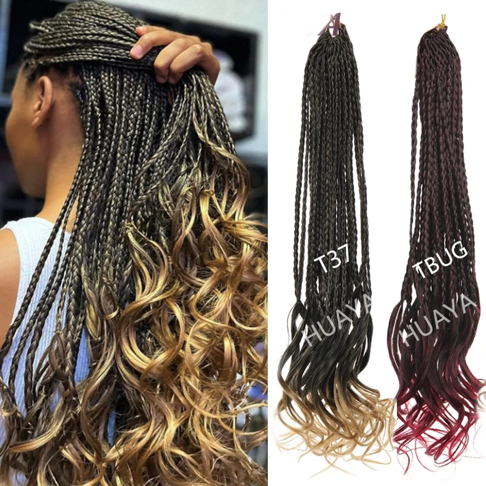 Trenzas de ganchillo rizadas sintéticas, trenzas francesas, trenzas de caja de diosa, extensiones de cabello trenzado preenrollado