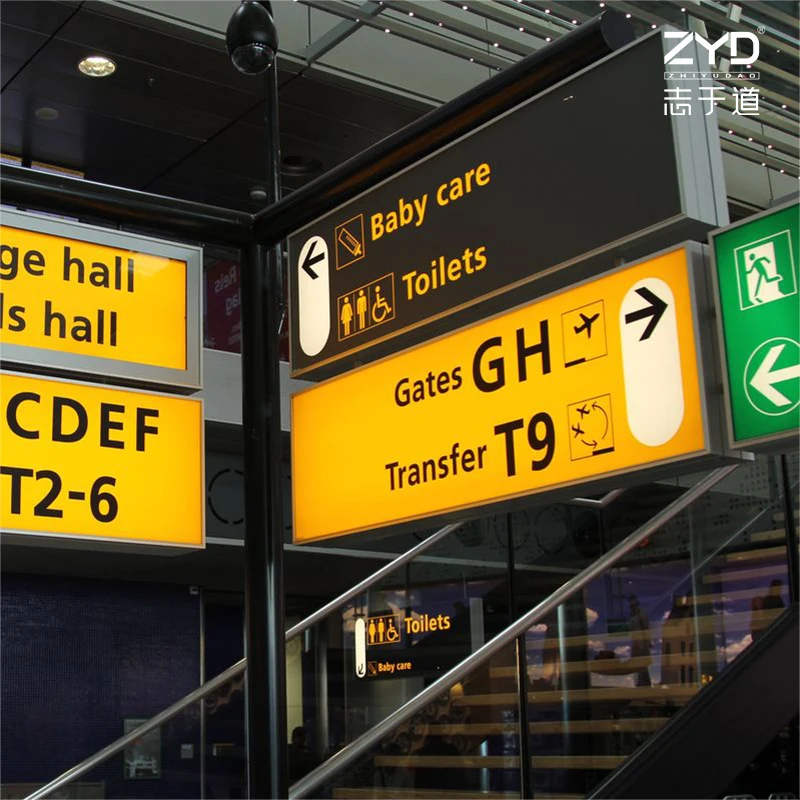 High Visibility Reflective Surface for Car Rental Pick up and Public Transport Link Exit Guidance Signs Airport Signage System