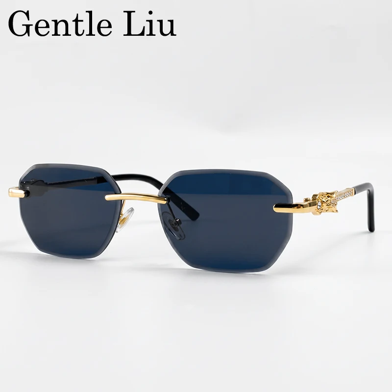 

Square Rimless Photochromic Sunglasses Men 2026 Luxury Brand Leopard Head Polygon Sun Glasses Vintage Steampunk Eyewear Shades