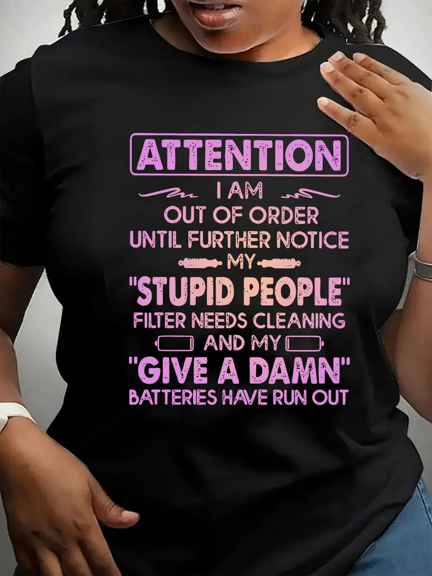 

Women's "Attention Out of Order" Graphic T-Shirt - Casual Crew Neck, Short Sleeve, Polyester & Spandex Blend