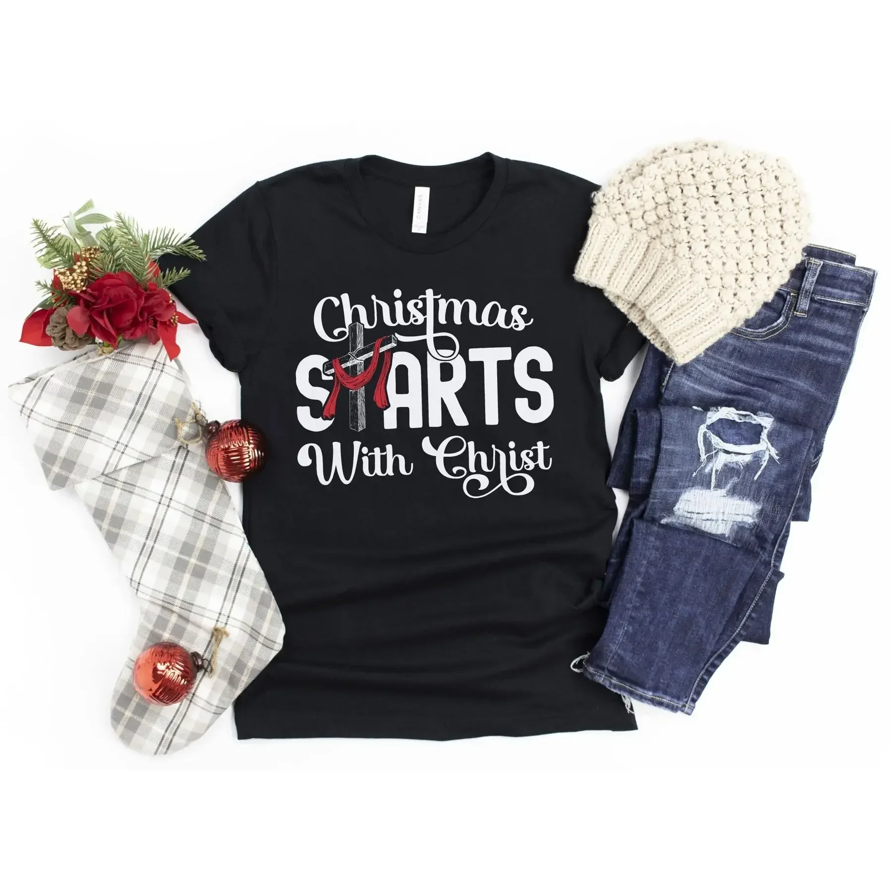 Christmas Starts With ChrisT T Shirt Christian Jesus Holiday For Begins Reason Season