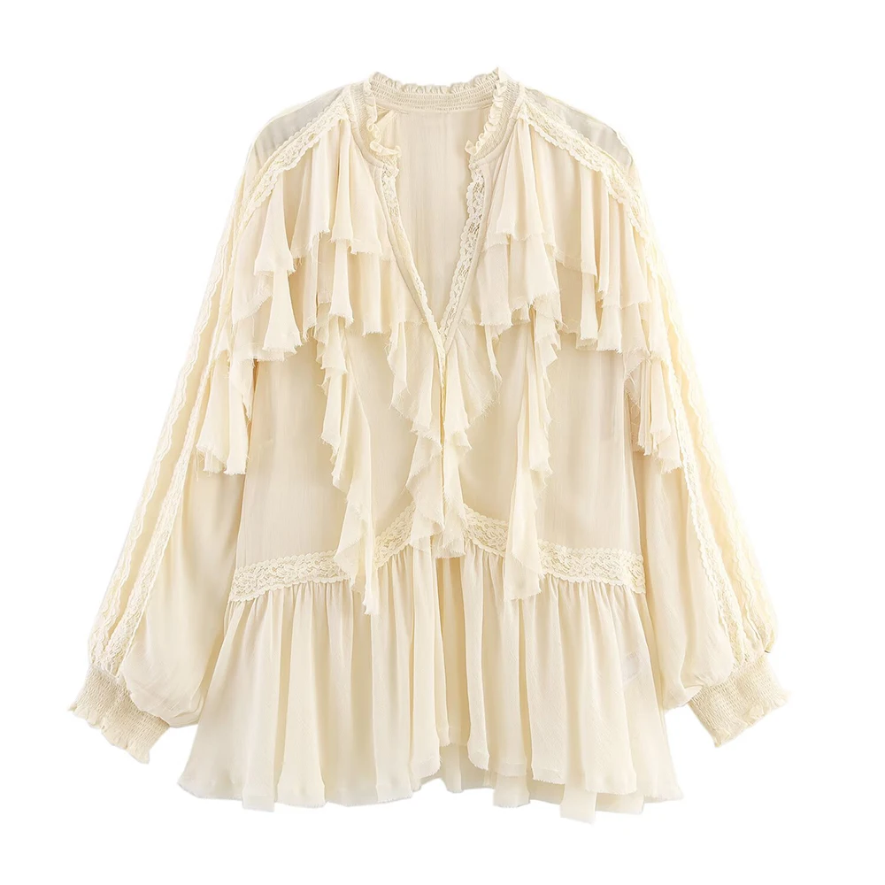 

Женская модная рубашка с рюшами и воротником-стойкой, блузка с длинными рукавами, топы