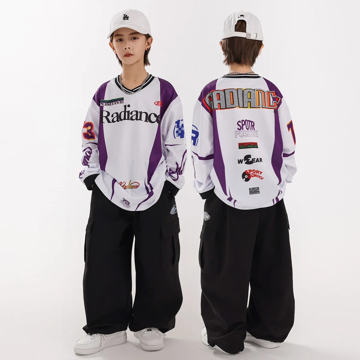 Lose Langarm Top Cargo Pant Kleidung Hip Hop Dance Performance Street Dance Jungen Jazz Dance Kostüme Bühne Kleidung DN22098