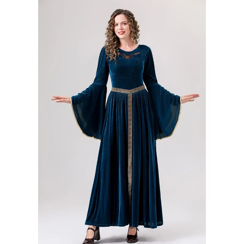 Halloween Parent-Child Vintage Court Ball Flared Sleeve Cosplay European Medieval Costume Middle Eastern Queen Play Dresses