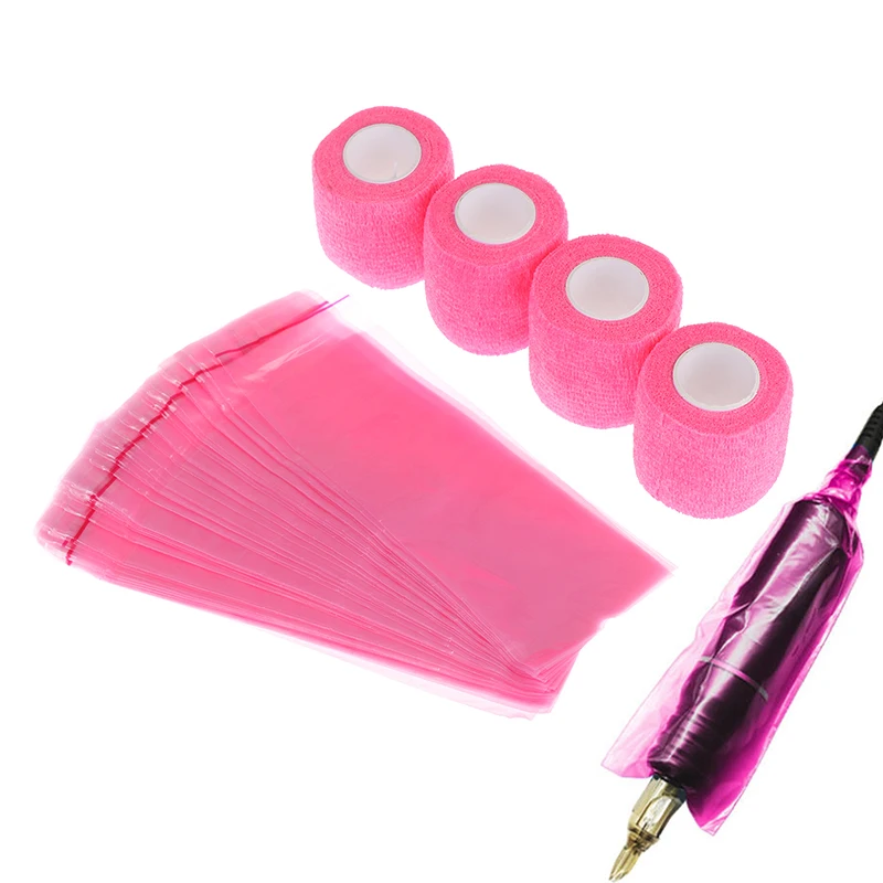 

Tattoo Machine Covers With Tape Wrap 100Pcs Large Pen Bags And 4Pcs Grip Wrap Tattoo Machine Wrap Covers Pen Sleeves Combination