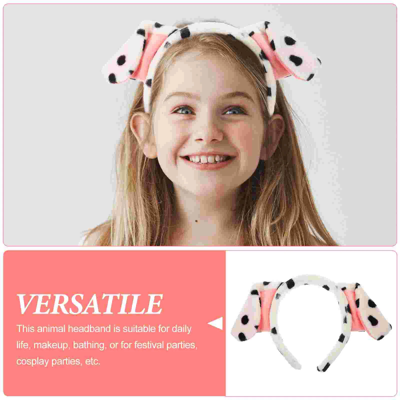Fascia per cani da cartone animato Panno bianco Orecchie dalmata Design elastico Puntelli per foto Carino Morbido leggero Bambini Adulti Festa Cosplay