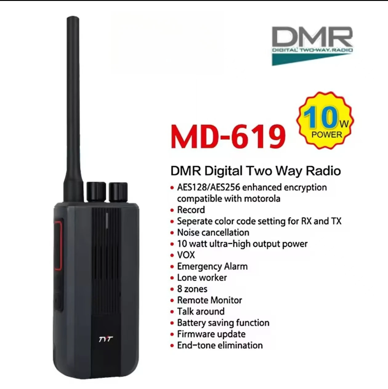 

Car Walkie-talkie MD-619DMR Digital 10W High Power AES-256