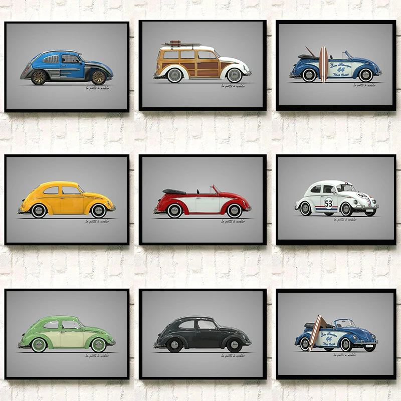 Vw Beetle car poster Automotive Nordic Vintage Photo Decoration Canvas Printing Poster Wall  Art Decoration For house room Decor