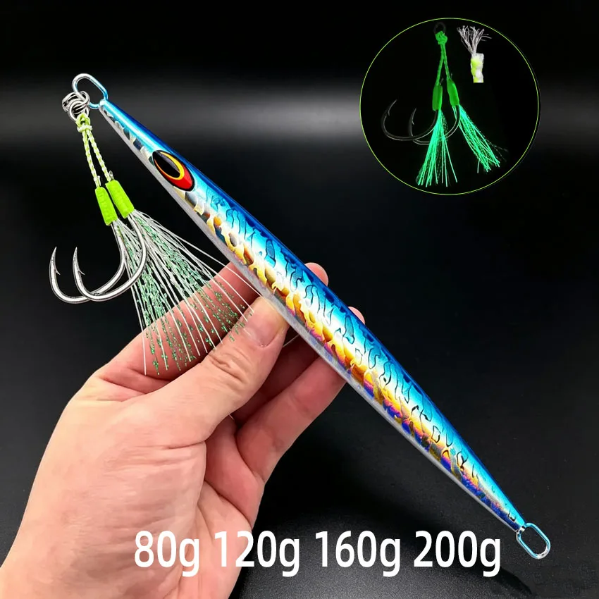 1pc Slow Fall Jigging Lure 200g Long Metal Fishing Jig Lure With Ass view 2