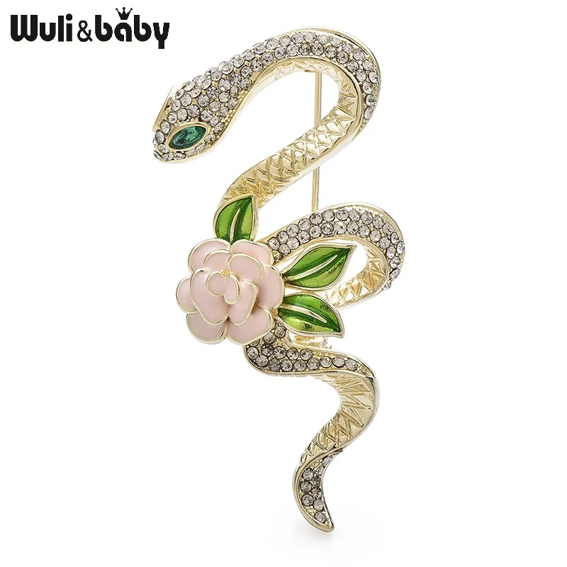 Wuli&baby Flower Snake Brooches For Women Unisex Year Of The Snake New Year Brooch Pins Gifts