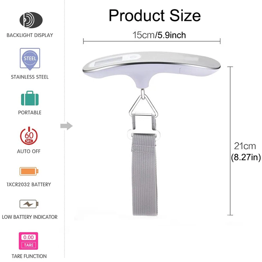 110lb/50kg High Precision Portable Digital Heavy Duty Luggage Weight Scale with Backlight and 4 Units Conversion