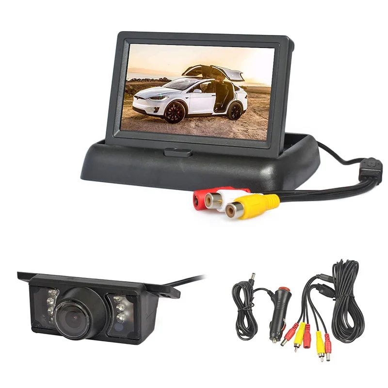 SMALUCK 4,3-дюймовый складной автомобильный монитор, комплект камеры заднего вида, HD-камера заднего вида для автомобиля, ИК-ночное видение