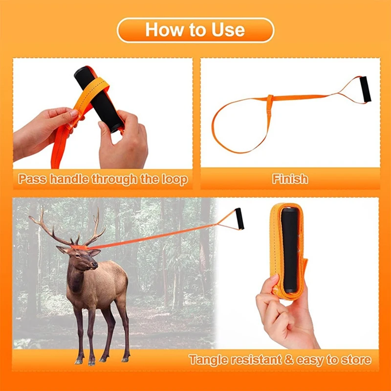 4PCS 4.9Ft Deer Drag Orange Harness Deer Tow Rope Deer Drag And Harness Deer Puller Deer Hunting Spare Parts